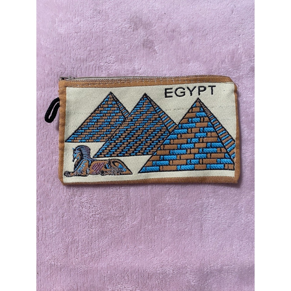 The 3 Egypt Pyramids Cosmetic,Coin,Money,Jewelry Zipper Bag 6"L X4"H Embroidered